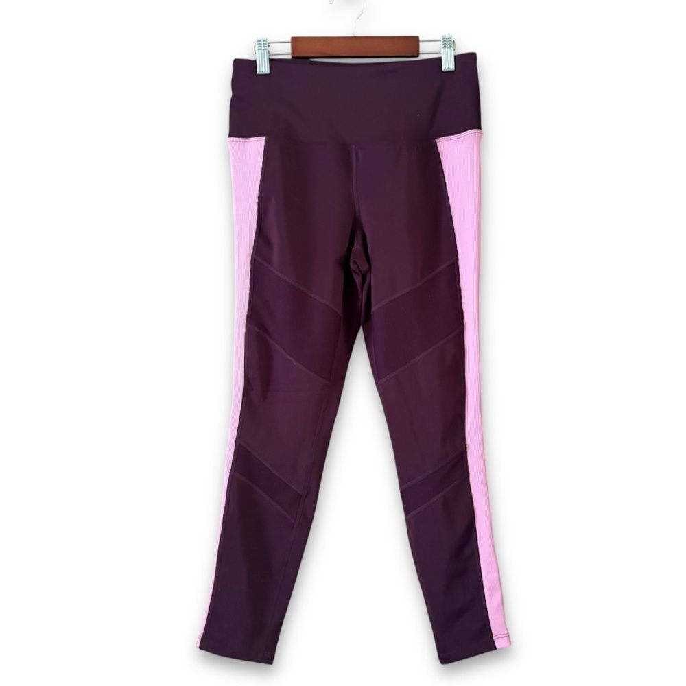 Tangerine Side Ribbed Cropped Leggings Port/Rose Purple Pink Size Small Sporty